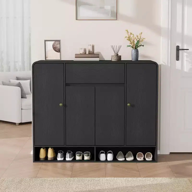 Meuble à chaussures de 120 cm de large avec 4 portes et 1 tiroir, meuble de rangement pour chaussures d'entrée, de salon ou de chambre à coucher