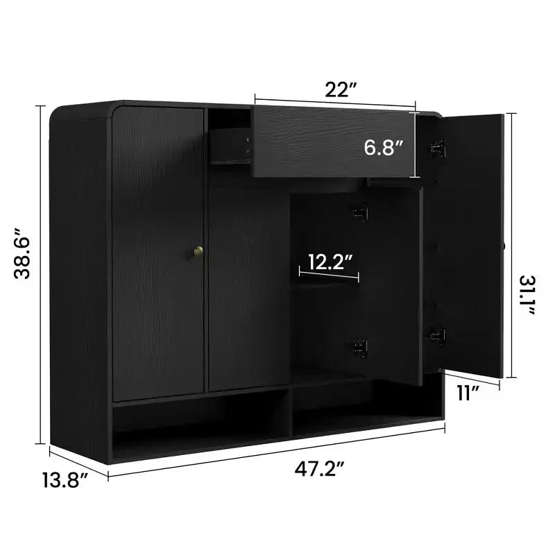 Meuble à chaussures de 120 cm de large avec 4 portes et 1 tiroir, meuble de rangement pour chaussures d'entrée, de salon ou de chambre à coucher