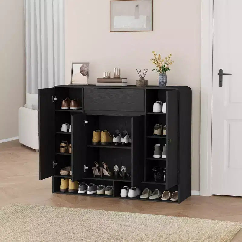 Meuble à chaussures de 120 cm de large avec 4 portes et 1 tiroir, meuble de rangement pour chaussures d'entrée, de salon ou de chambre à coucher