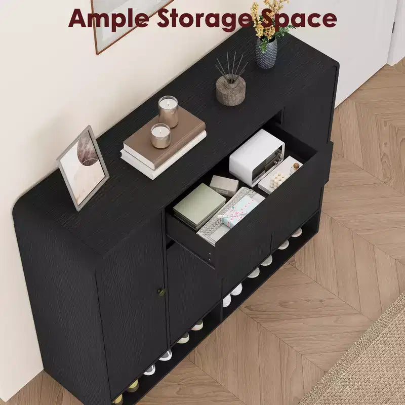 Meuble à chaussures de 120 cm de large avec 4 portes et 1 tiroir, meuble de rangement pour chaussures d'entrée, de salon ou de chambre à coucher