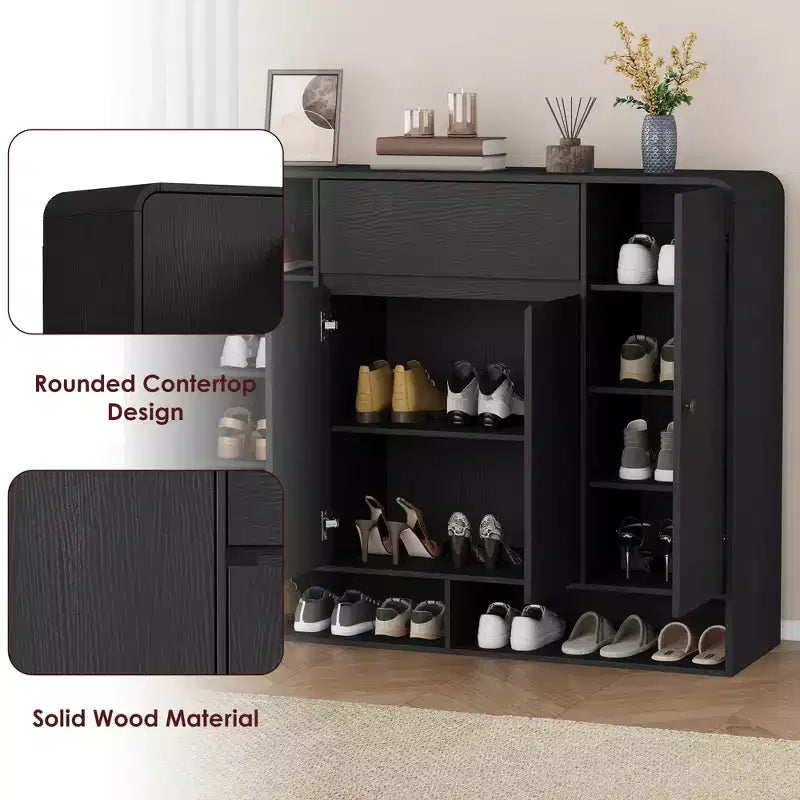 Meuble à chaussures de 120 cm de large avec 4 portes et 1 tiroir, meuble de rangement pour chaussures d'entrée, de salon ou de chambre à coucher