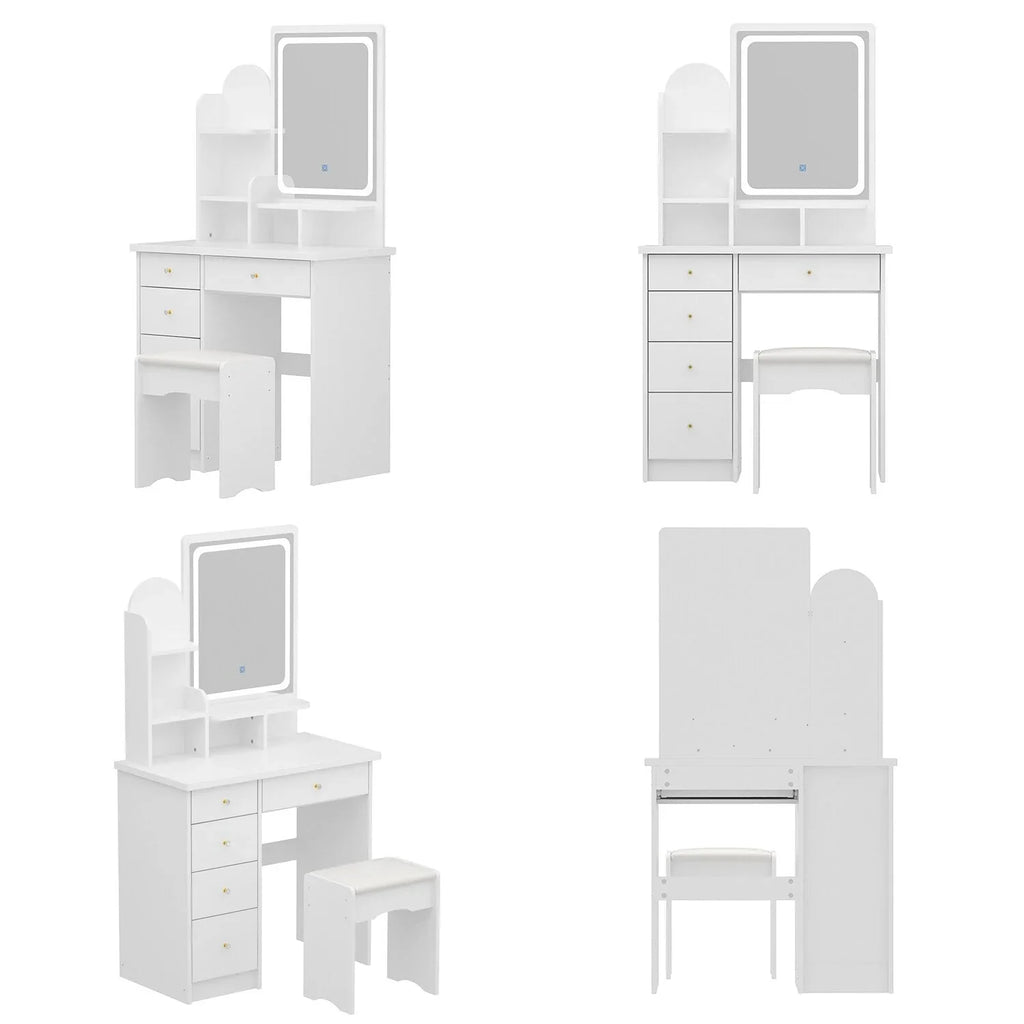 Coiffeuse avec miroir LED intégré et tabouret