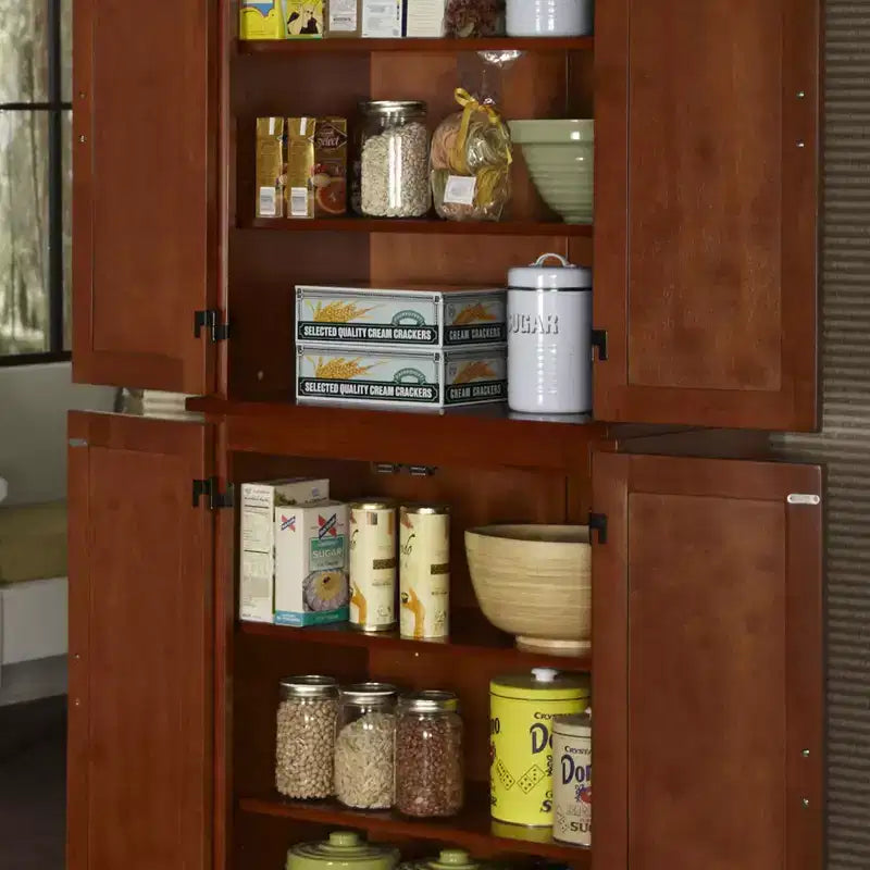 Garde-manger Arts & Crafts en chêne Cottage, Meuble de cuisine traditionnel en bois massif, 4 portes, 4 étagères