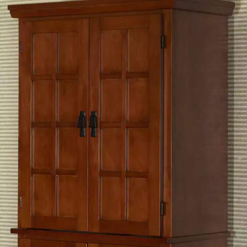 Garde-manger Arts & Crafts en chêne Cottage, Meuble de cuisine traditionnel en bois massif, 4 portes, 4 étagères