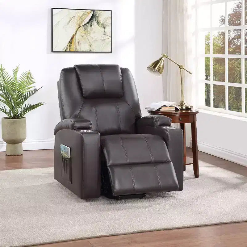 Fauteuil inclinable électrique en similicuir marron