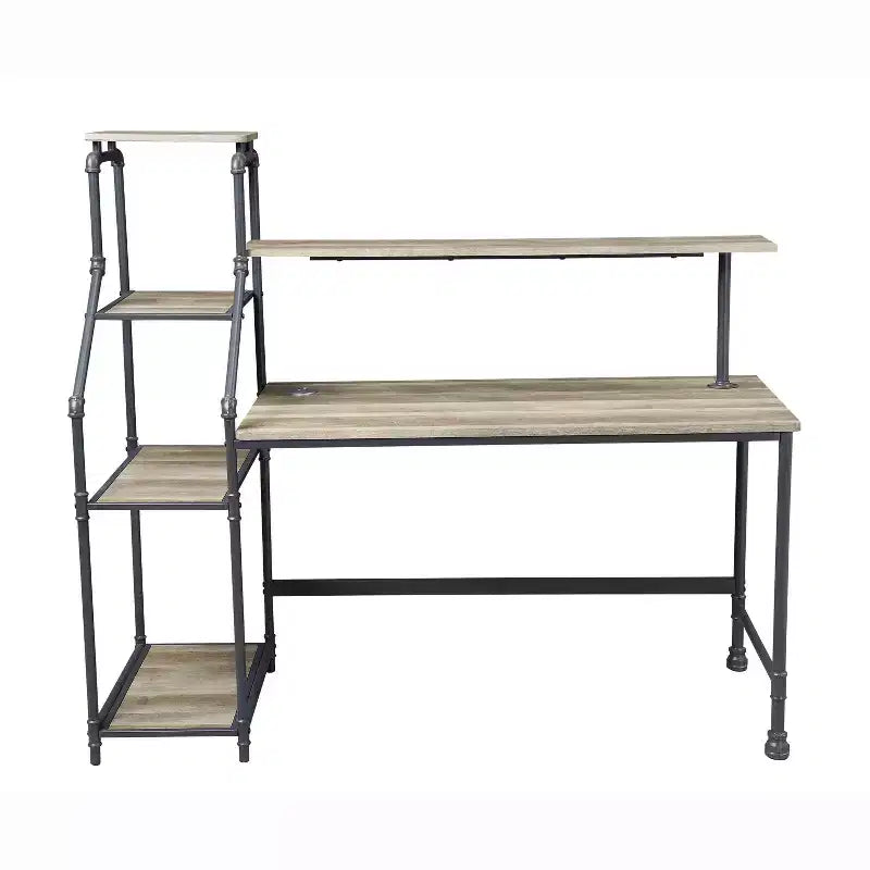 Bureau industriel Phil avec bibliothèque réversible et éclairage LED - miBasics