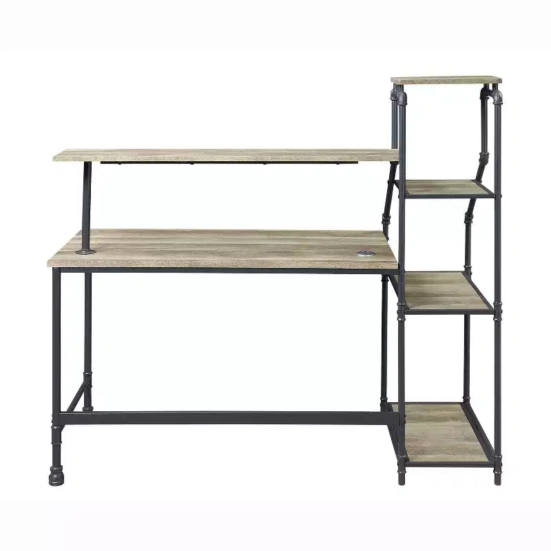 Bureau industriel Phil avec bibliothèque réversible et éclairage LED - miBasics