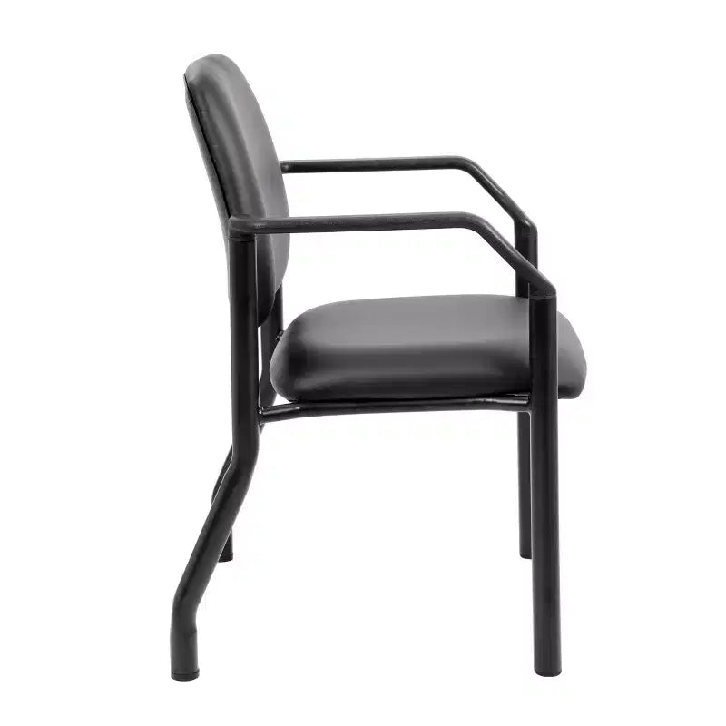 Fauteuil de bureau visiteur noir antimicrobien 136 kg, dossier mi-hauteur robuste, structure en métal, facile à nettoyer