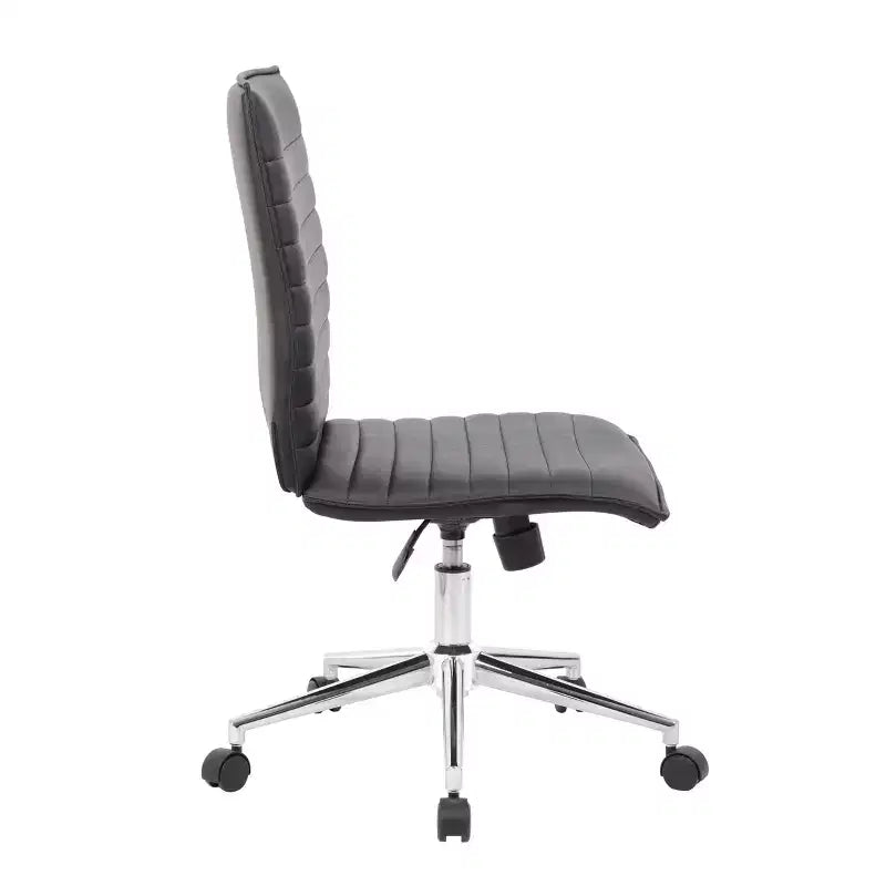 Fauteuil de bureau sans accoudoirs en vinyle noir, réglable en hauteur avec mécanisme d'inclinaison à ressort