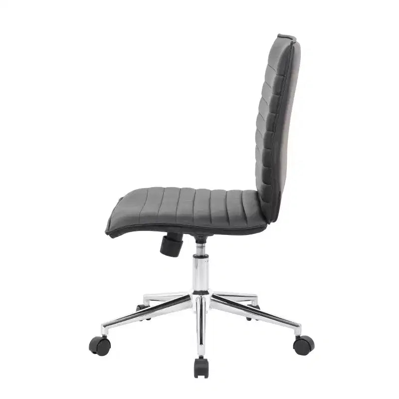 Fauteuil de bureau sans accoudoirs en vinyle noir, réglable en hauteur avec mécanisme d'inclinaison à ressort