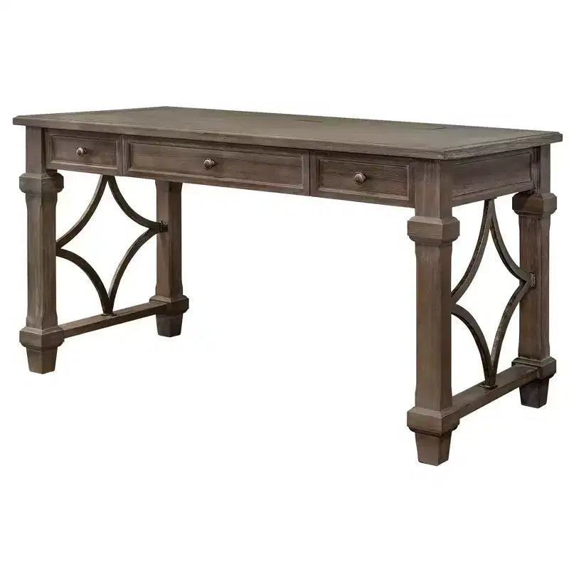 Carson Writing Desk Brown - Martin Furniture: Stained Wood, Metal Hardware, 3 Drawers, Office Furniture