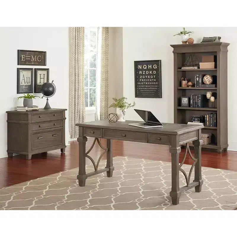 Bureau Carson marron - Martin Furniture : Bois teinté, quincaillerie métallique, 3 tiroirs, mobilier de bureau