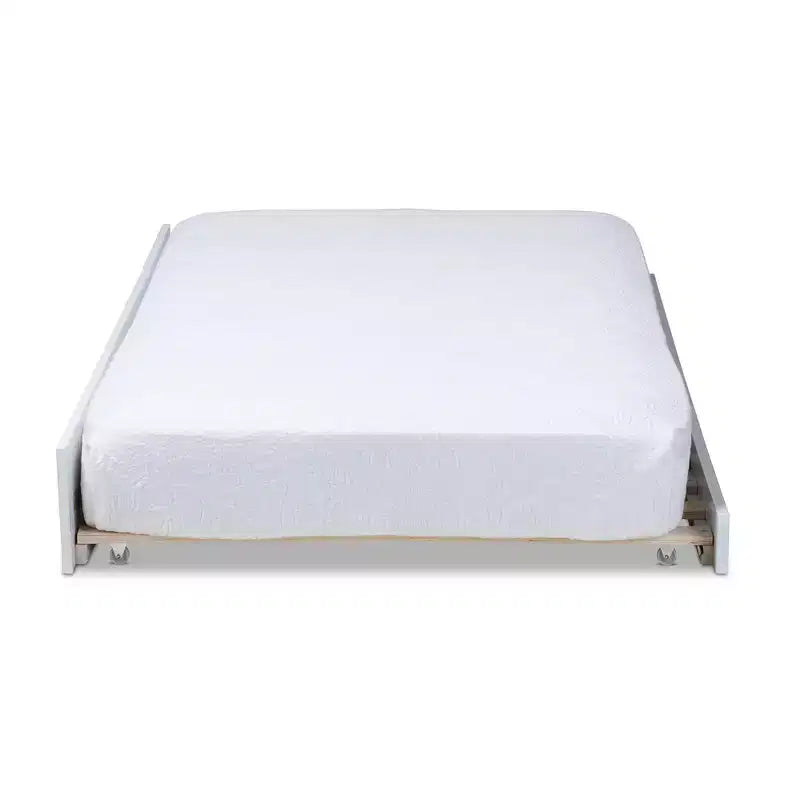 Lit gigogne double en bois blanc laqué