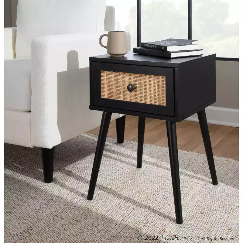 Table d'appoint Bora Bora noire - LumiSource : Table d'appoint contemporaine, pieds fuselés, tiroir de rangement