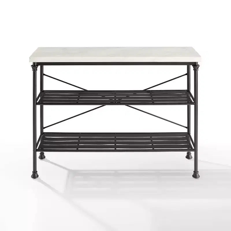 Console noire mate, style industriel français avec étagères ouvertes