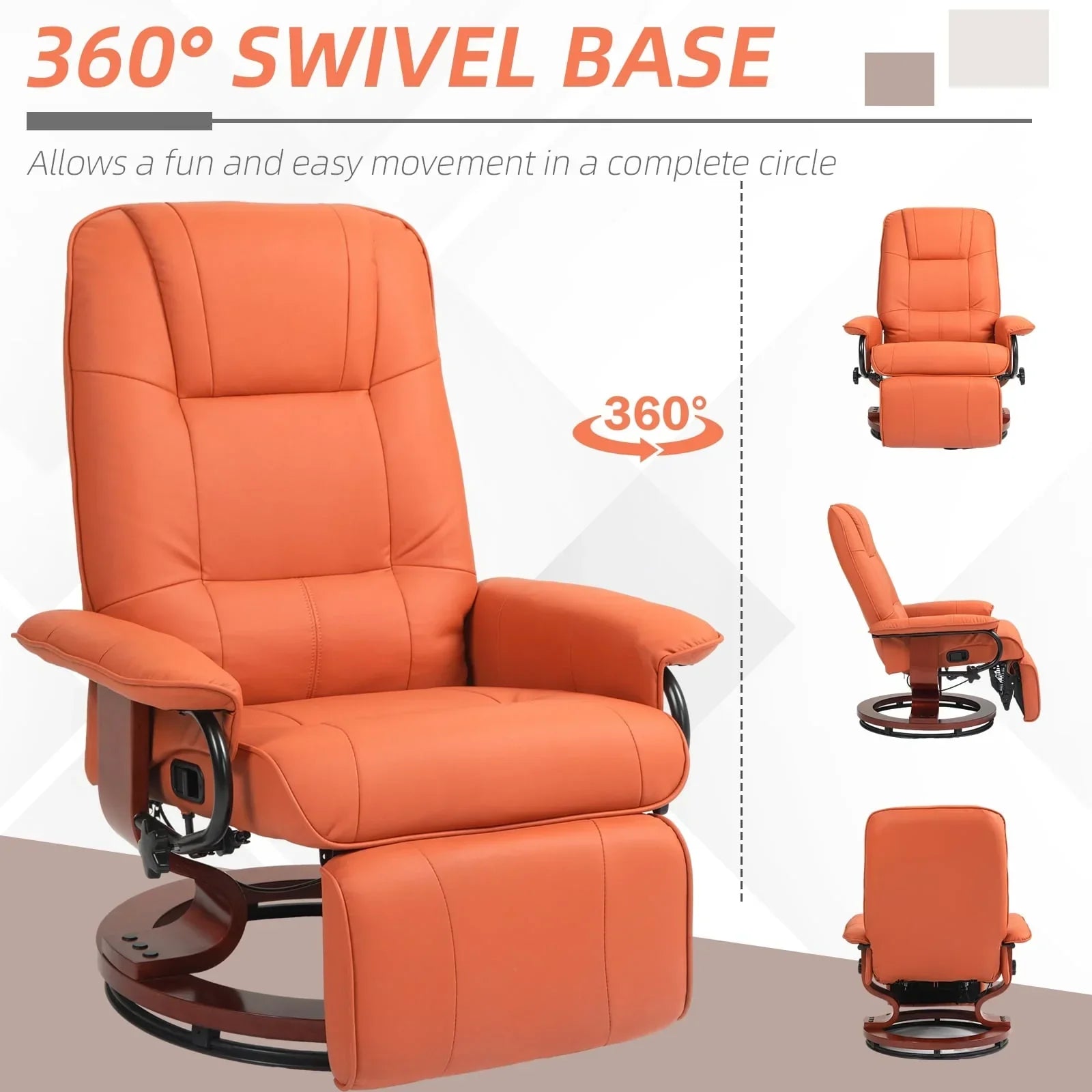 Fauteuil inclinable manuel pivotant en similicuir HomCom avec repose-pieds confortable et relaxant