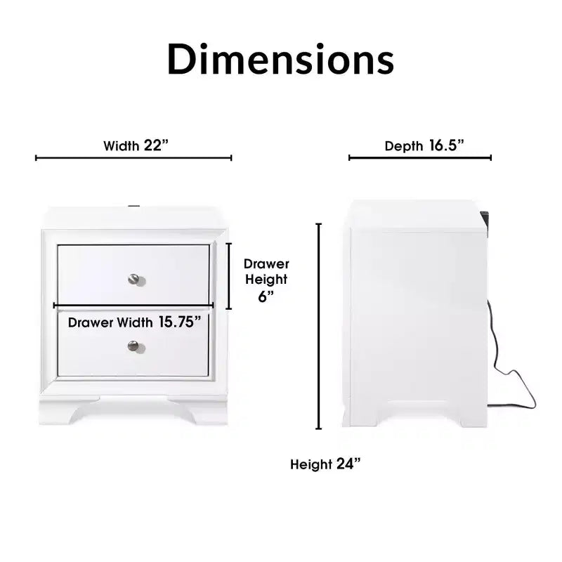 Table de chevet à 2 tiroirs avec port de chargement USB