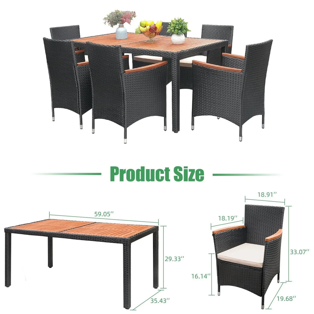 Ensemble de salle à manger d'extérieur en osier de polyéthylène/bois d'acacia Lacoo