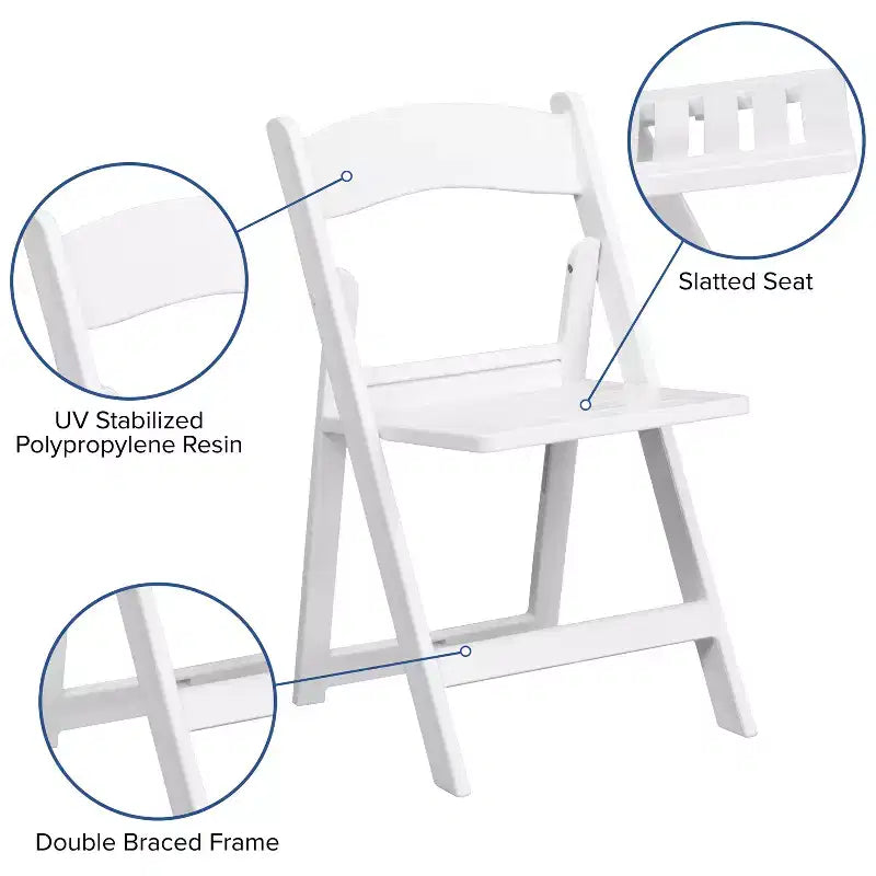 Emma et Oliver, lot de 2 chaises pliantes à lattes en résine blanche pour l'intérieur et l'extérieur, idéales pour les fêtes et la location