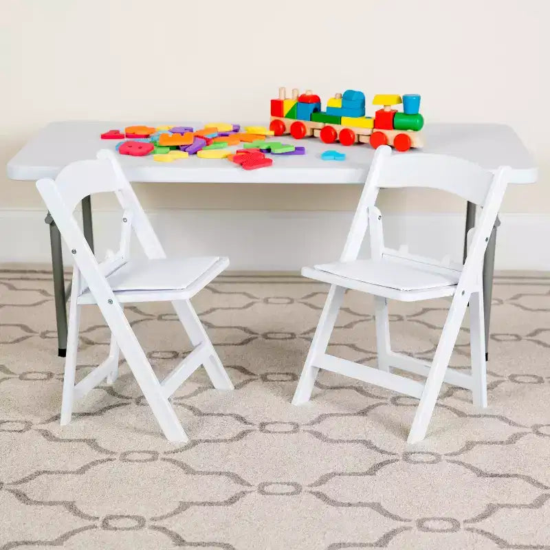 Chaise pliante pour enfant Emma et Oliver, lot de 10, en résine blanche, avec siège rembourré en vinyle, pour événements et fêtes