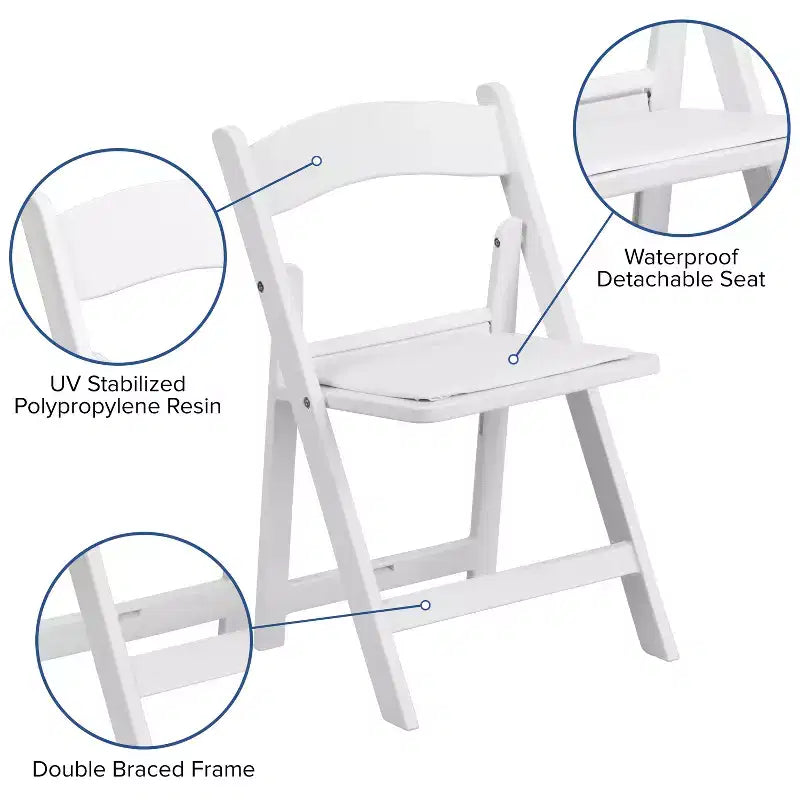 Chaise pliante pour enfant Emma et Oliver, lot de 10, en résine blanche, avec siège rembourré en vinyle, pour événements et fêtes