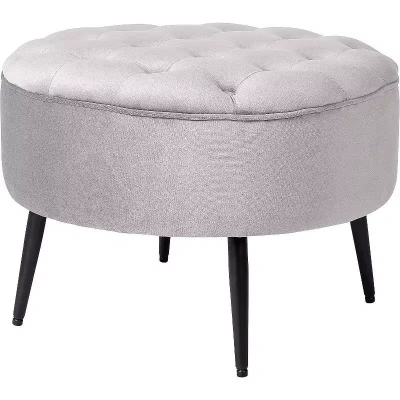 BirdRock Home Tufted Round Ottoman - Velvet Foot Stool - Grey