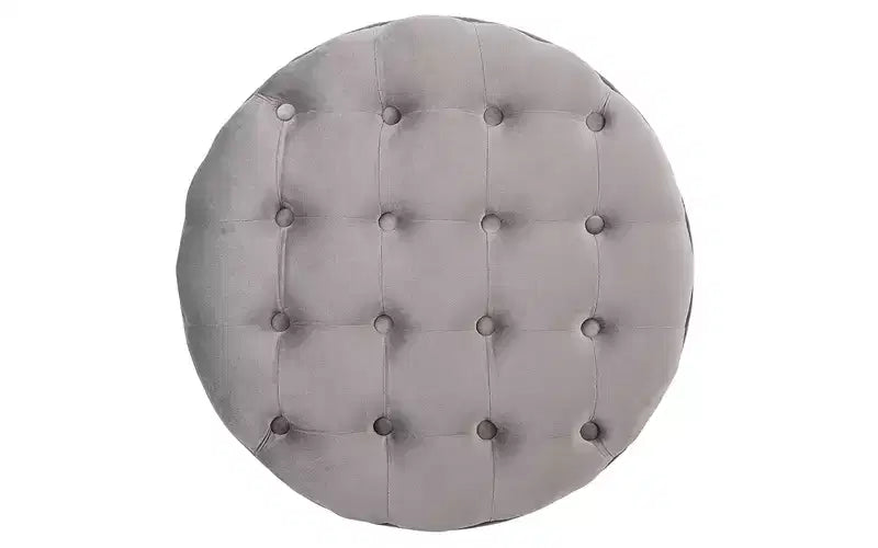 BirdRock Home Pouf Rond Capitonnage Touffeté - Repose-Pieds en Velours - Gris