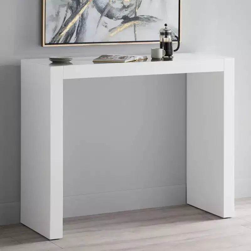 Studio 55D Jessa Table de bar rectangulaire moderne minimaliste blanc brillant 50 x 18 pour salon, cuisine, chambre, chevet, entrée, maison, bureau, salle de bain