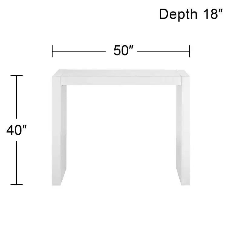 Studio 55D Jessa Table de bar rectangulaire moderne minimaliste blanc brillant 50 x 18 pour salon, cuisine, chambre, chevet, entrée, maison, bureau, salle de bain