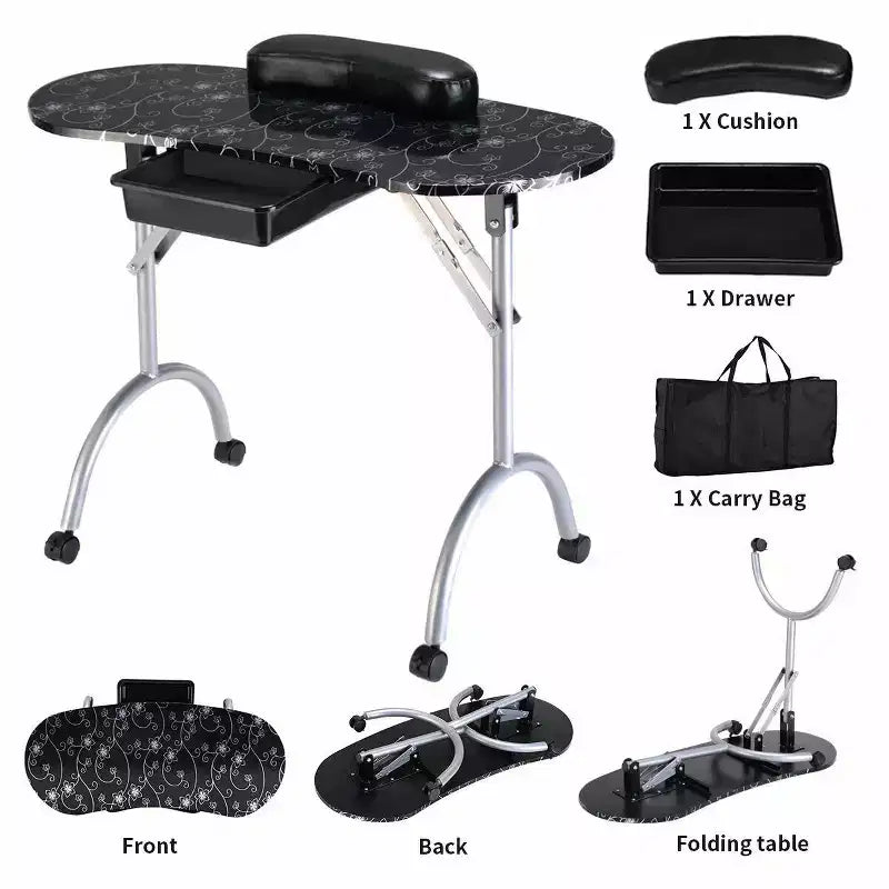 Costway Black Manicure Nail Table Portable Station Desk Spa Beauty Salon Equipment