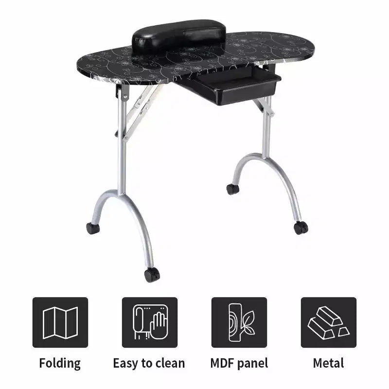 Costway Table de Manucure Portable Noire pour Salon de Beauté, Spa