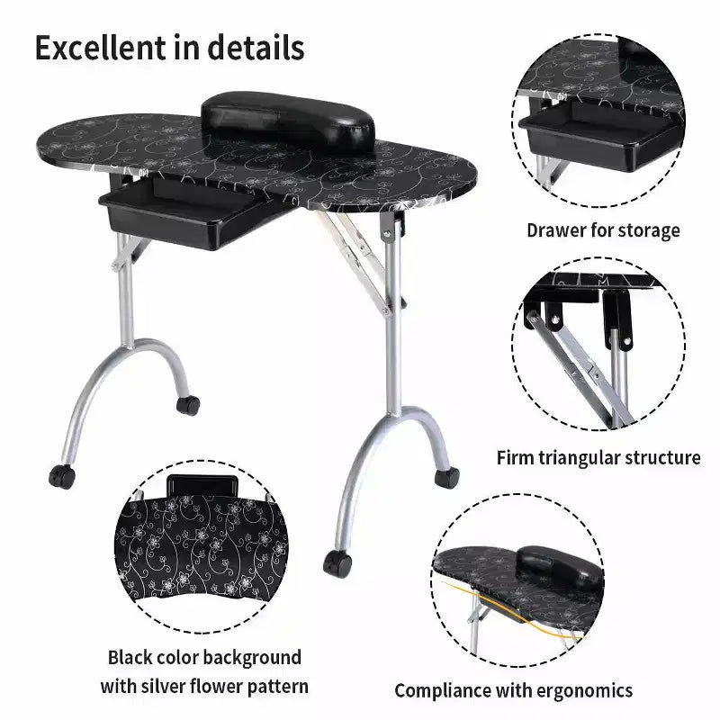 Costway Table de Manucure Portable Noire pour Salon de Beauté, Spa