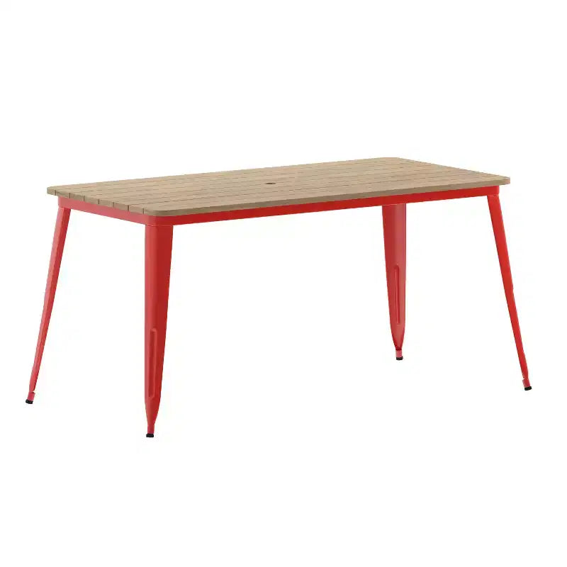 Flash Furniture Declan Commercial Indoor/Outdoor Dining Table with Umbrella Hole, 30 x 60 All Weather Poly Resin Top and Steel Base