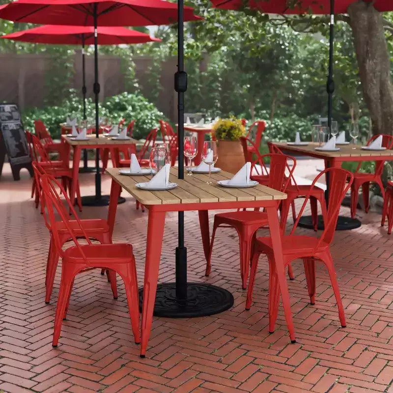 Flash Furniture Declan, table de salle à manger commerciale intérieure/extérieure avec trou pour parasol, plateau en polyrésine toutes saisons 30 x 60 et base en acier