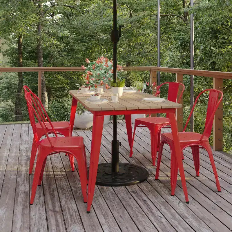 Flash Furniture Declan, table de salle à manger commerciale intérieure/extérieure avec trou pour parasol, plateau en polyrésine toutes saisons 30 x 60 et base en acier