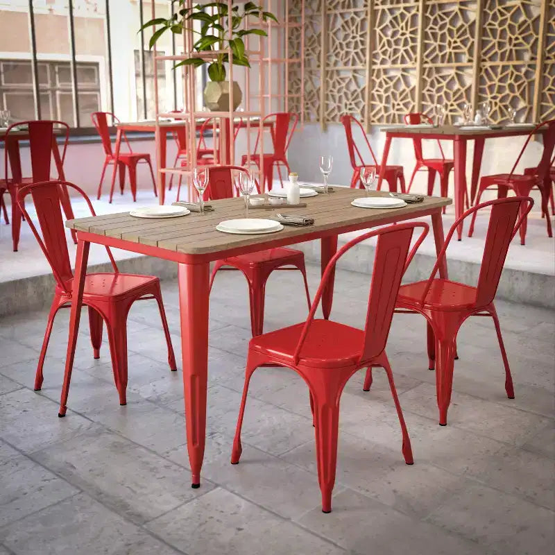 Flash Furniture Declan, table de salle à manger commerciale intérieure/extérieure avec trou pour parasol, plateau en polyrésine toutes saisons 30 x 60 et base en acier
