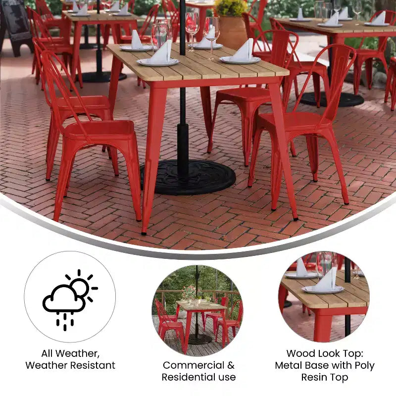 Flash Furniture Declan, table de salle à manger commerciale intérieure/extérieure avec trou pour parasol, plateau en polyrésine toutes saisons 30 x 60 et base en acier