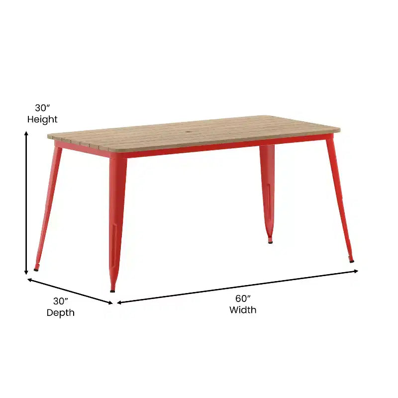 Flash Furniture Declan, table de salle à manger commerciale intérieure/extérieure avec trou pour parasol, plateau en polyrésine toutes saisons 30 x 60 et base en acier