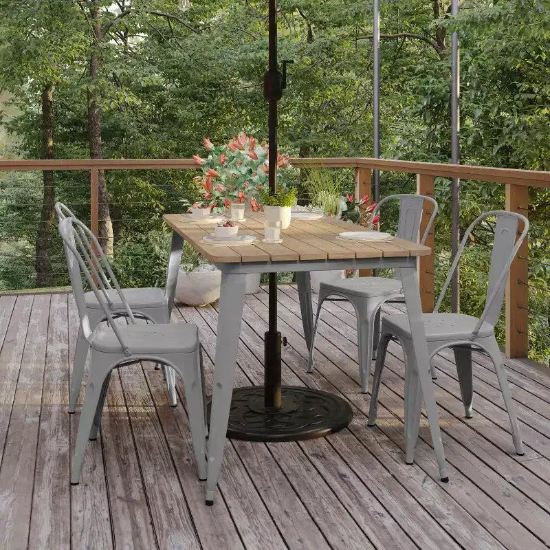 Flash Furniture Declan, table de salle à manger commerciale intérieure/extérieure avec trou pour parasol, plateau en polyrésine toutes saisons 30 x 60 et base en acier