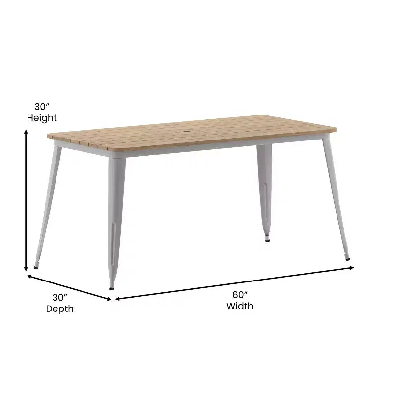 Flash Furniture Declan, table de salle à manger commerciale intérieure/extérieure avec trou pour parasol, plateau en polyrésine toutes saisons 30 x 60 et base en acier