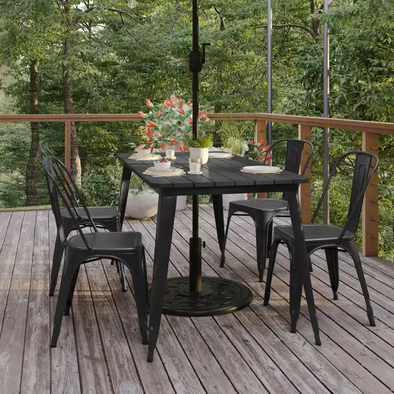 Flash Furniture Declan, table de salle à manger commerciale intérieure/extérieure avec trou pour parasol, plateau en polyrésine toutes saisons 30 x 60 et base en acier