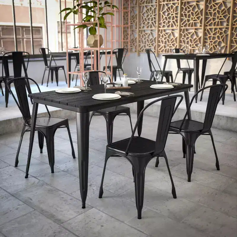 Flash Furniture Declan, table de salle à manger commerciale intérieure/extérieure avec trou pour parasol, plateau en polyrésine toutes saisons 30 x 60 et base en acier