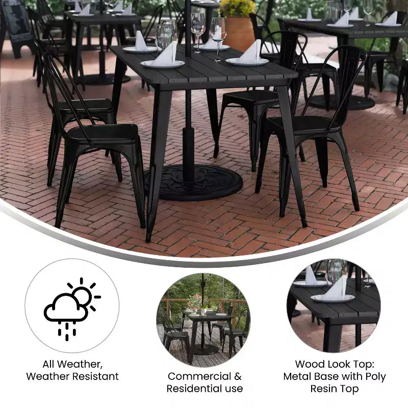 Flash Furniture Declan, table de salle à manger commerciale intérieure/extérieure avec trou pour parasol, plateau en polyrésine toutes saisons 30 x 60 et base en acier