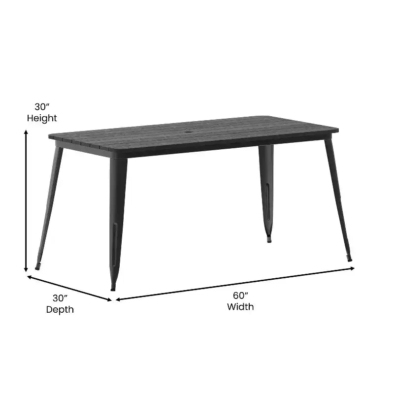 Flash Furniture Declan, table de salle à manger commerciale intérieure/extérieure avec trou pour parasol, plateau en polyrésine toutes saisons 30 x 60 et base en acier