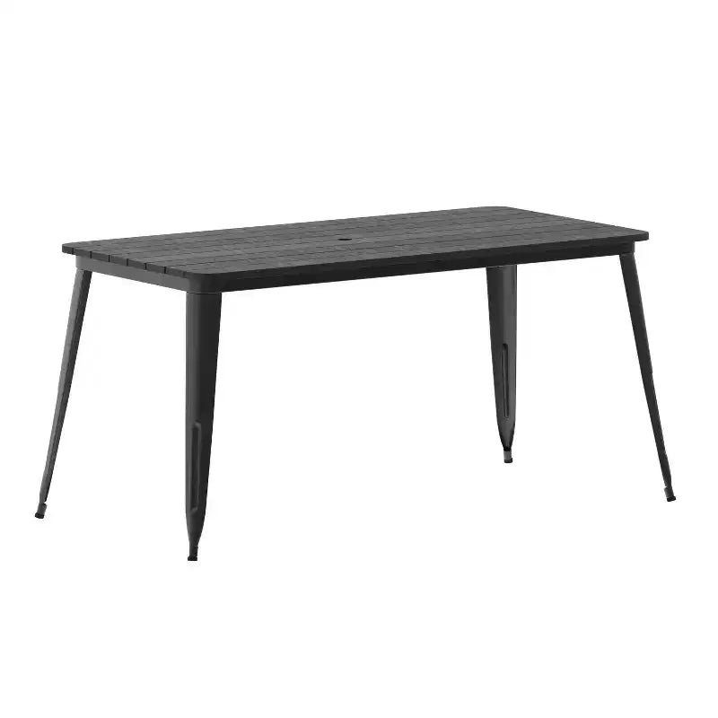Flash Furniture Declan, table de salle à manger commerciale intérieure/extérieure avec trou pour parasol, plateau en polyrésine toutes saisons 30 x 60 et base en acier