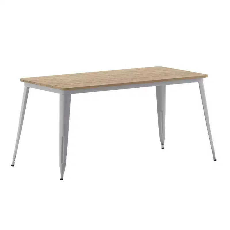 Flash Furniture Declan, table de salle à manger commerciale intérieure/extérieure avec trou pour parasol, plateau en polyrésine toutes saisons 30 x 60 et base en acier