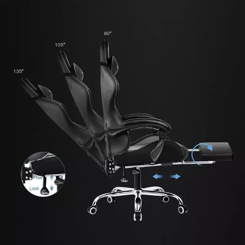 Chaise de gaming avec repose-pieds et oreiller de massage lombaire ergonomique en cuir PU - GTRACING