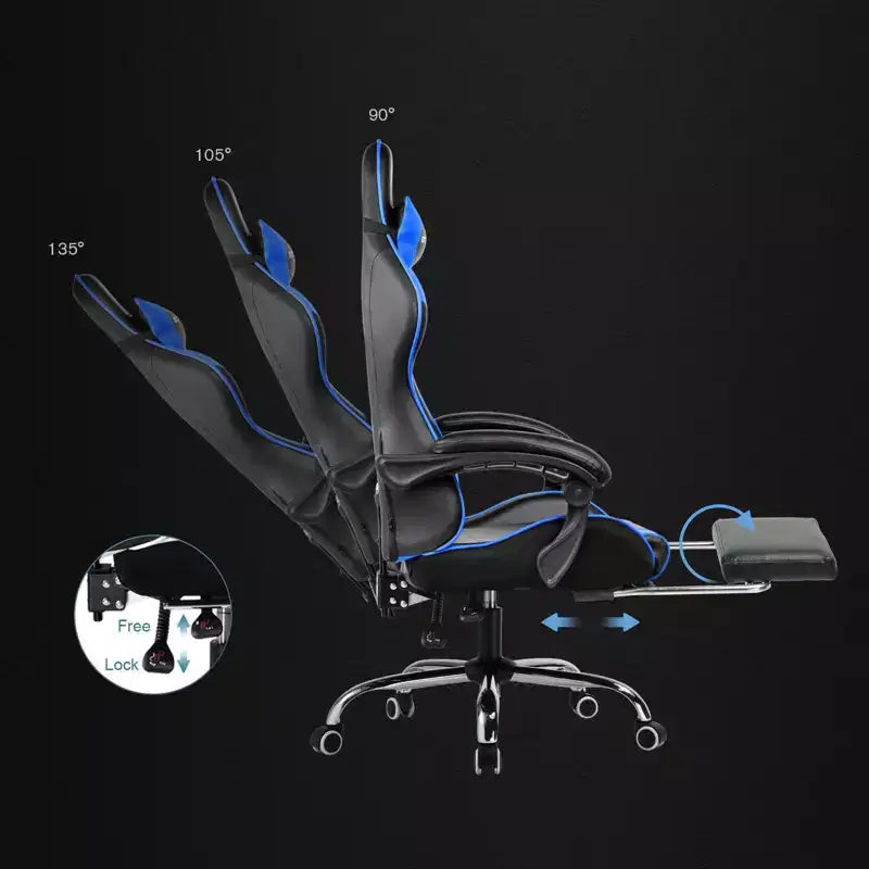 Chaise de gaming avec repose-pieds et oreiller de massage lombaire ergonomique en cuir PU - GTRACING