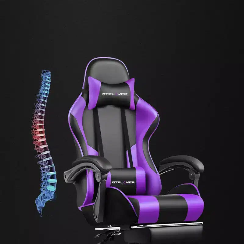 Chaise de gaming avec repose-pieds et oreiller de massage lombaire ergonomique en cuir PU - GTRACING