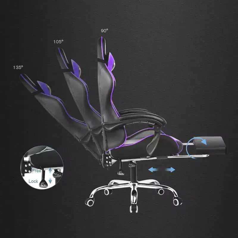 Chaise de gaming avec repose-pieds et oreiller de massage lombaire ergonomique en cuir PU - GTRACING